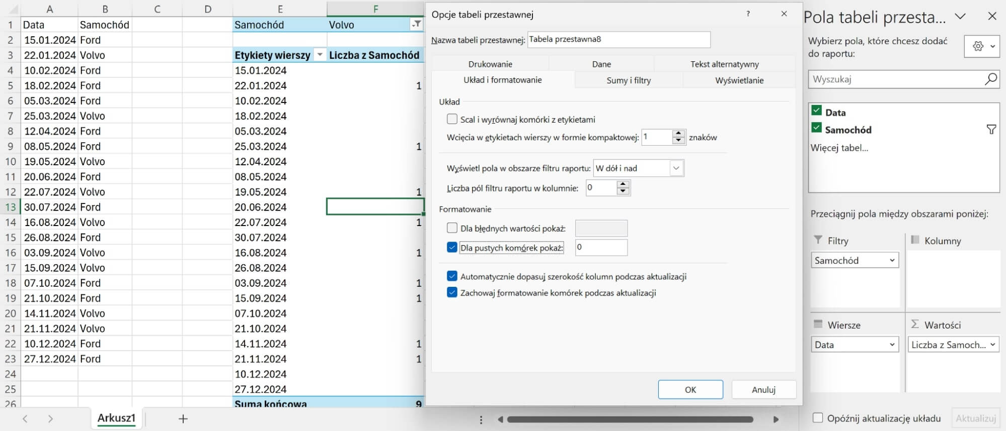 Tabele przestawne Excel 11