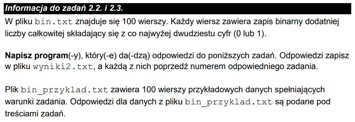 Matura z informatyki 2023 - informacja do zadań 2.2 i 2.3